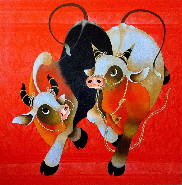 2.-H.R-Das-Bulls-36-x-36inches-Acrylic-on-Canvas2015